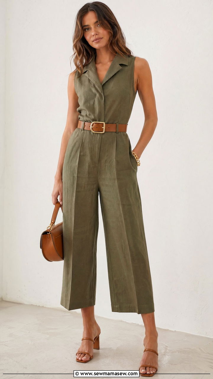 Cropped Jumpsuit With Belt - 35 Cropped jumpsuit outfit ideas