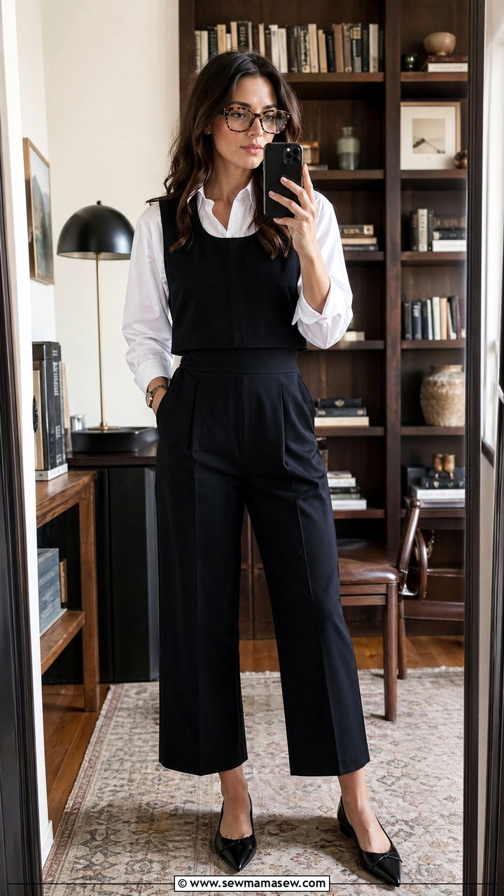 Cropped Jumpsuit With Button Down Shirt Layering - 35 Cropped jumpsuit outfit ideas