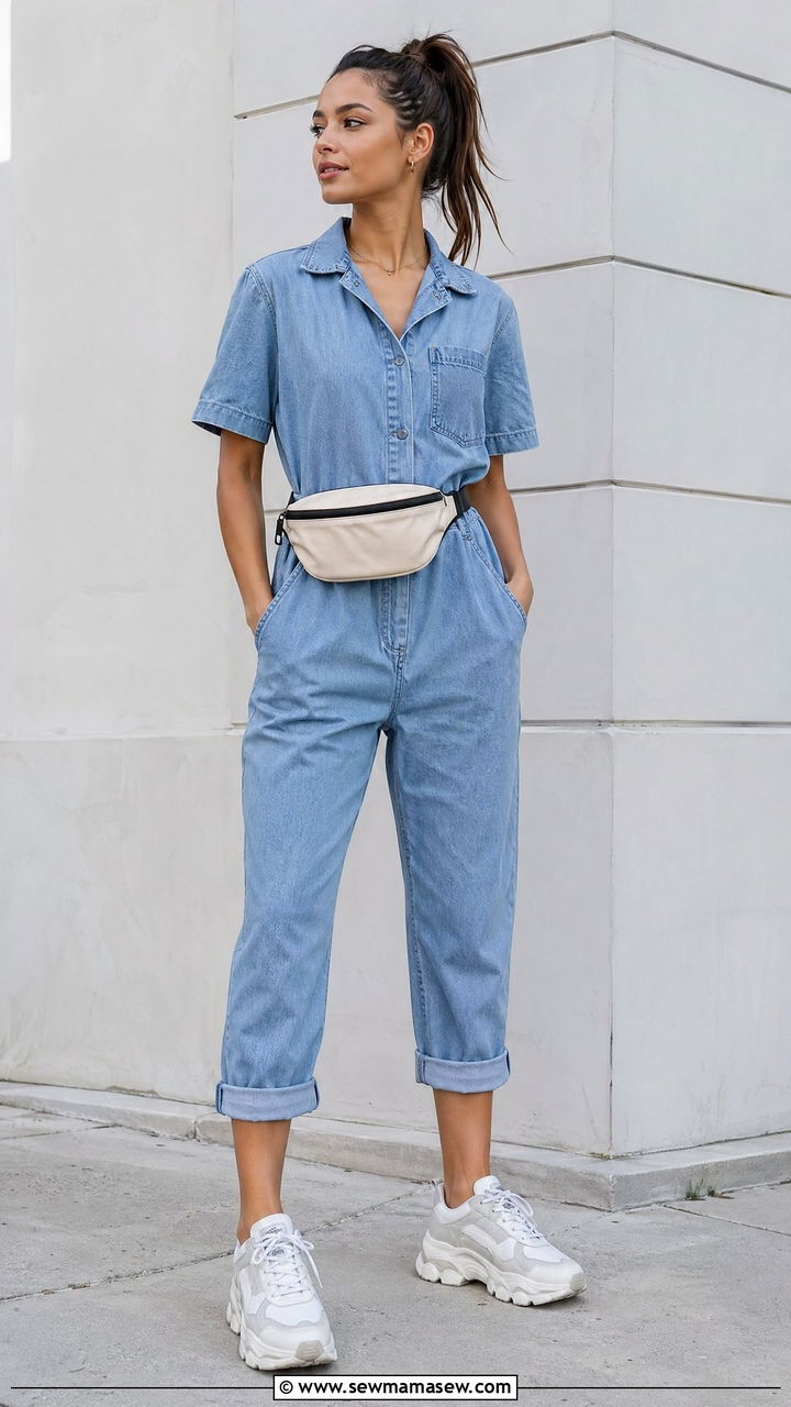 Cropped Jumpsuit With Chunky Sneakers - 35 Cropped jumpsuit outfit ideas