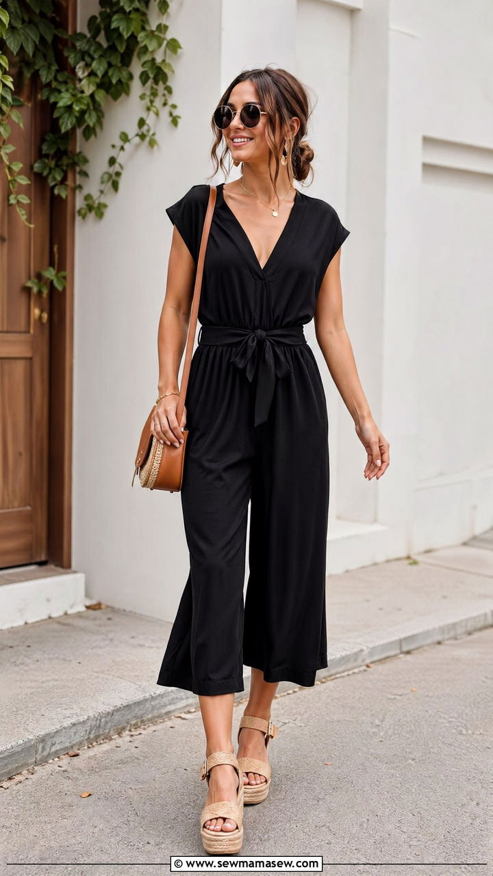 Cropped Jumpsuit With Platform Sandals - 35 Cropped jumpsuit outfit ideas