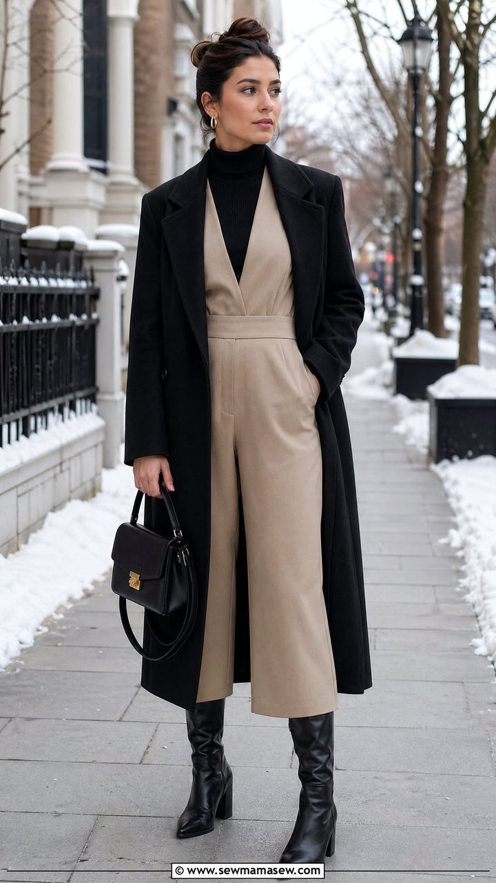 Cropped Jumpsuit With Turtleneck Layering - 35 Cropped jumpsuit outfit ideas
