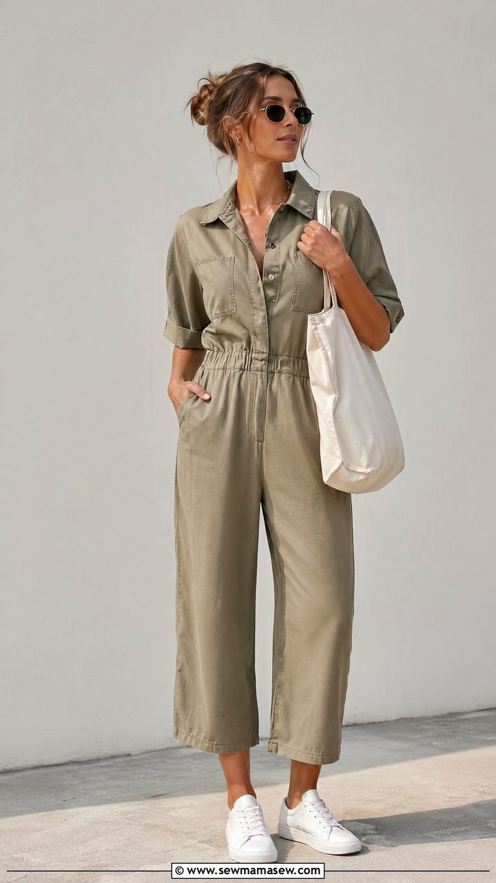 Cropped Jumpsuit With White Sneakers - 35 Cropped jumpsuit outfit ideas
