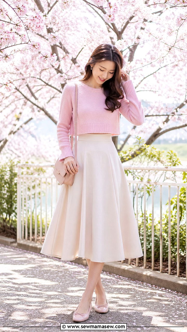 Cropped Knit Sweater and A Line Midi Skirt Spring Outfit - 30 Spring knit outfits