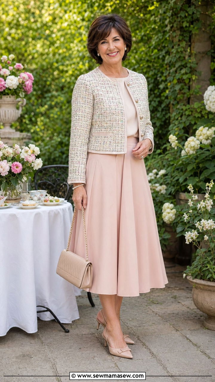 Cropped Lady Jacket with Midi Skirt - 35 Petite outfit ideas for women over 60