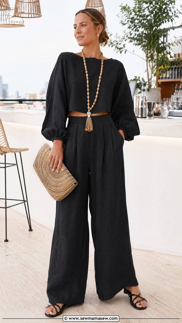 Cropped Linen Blouse Wide Leg Linen Pants - 35 South of France outfit ideas