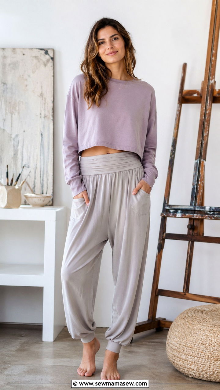 Cropped Long Sleeve Top and Harem Inspired Pants - 30 Spring loungewear outfit ideas
