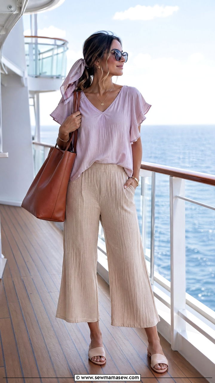 Cropped Pants with Breezy Top Cruise - 35 what to wear on a cruise