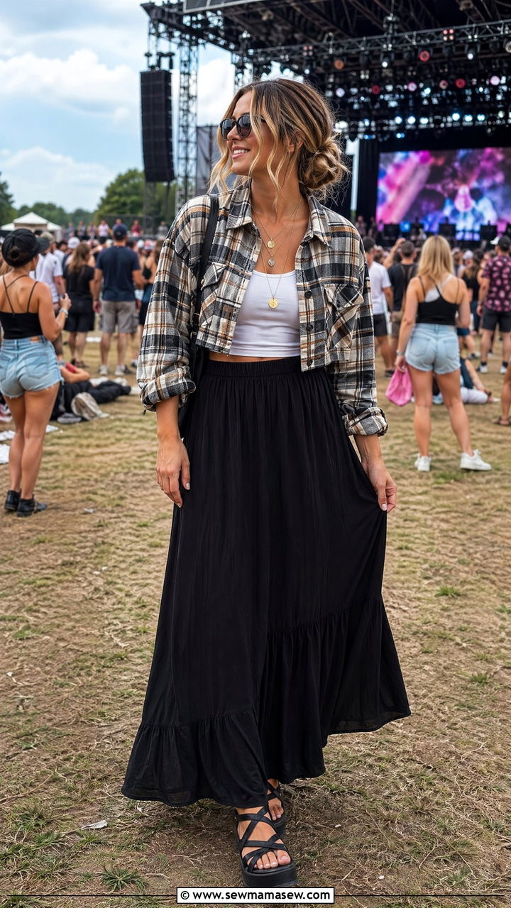 Cropped Shacket With A Maxi Skirt And Platform Sandals - 35 casual outfits aesthetic