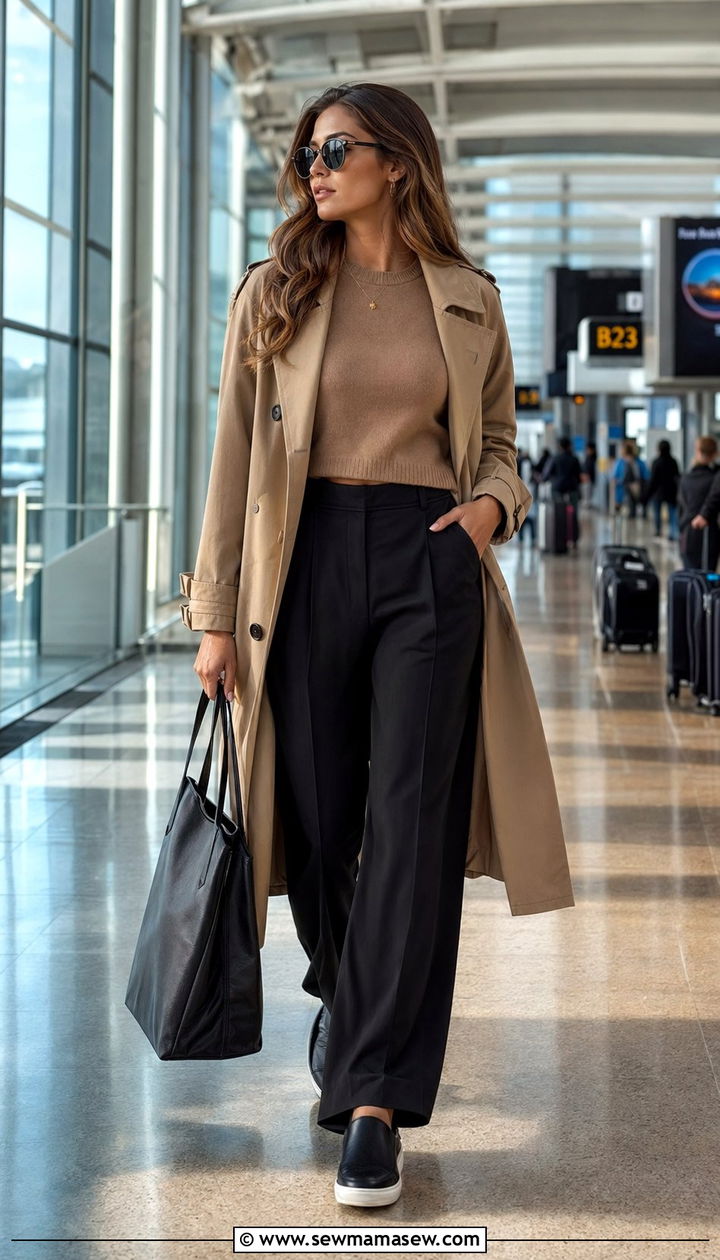 Cropped Sweater With High Waisted Wide Leg Trousers - 30 Airport outfits for international flights