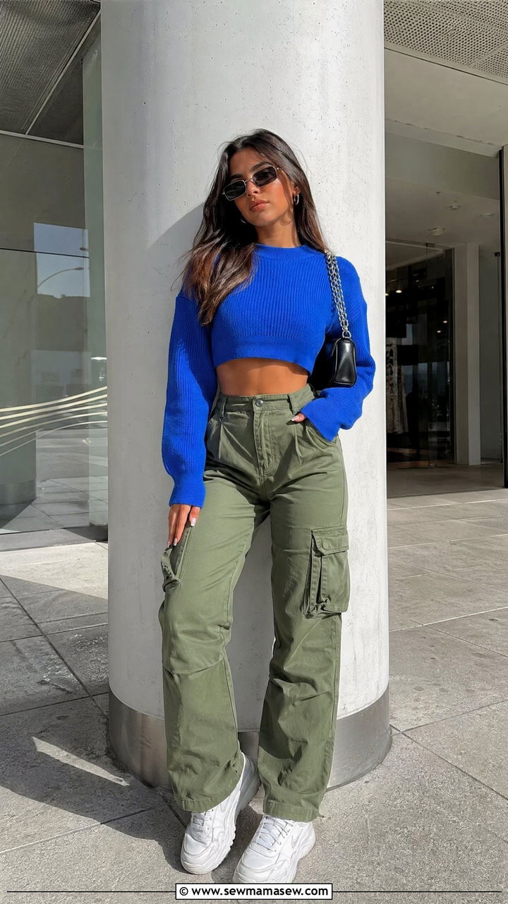 Cropped Sweater with Cargo Pants - 35 Cropped sweater outfit ideas