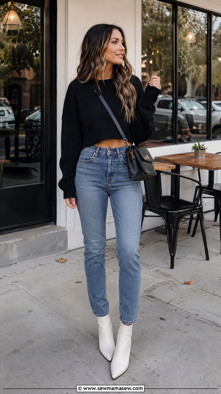Cropped Sweater with High Waist Jeans - 35 cute casual outfits