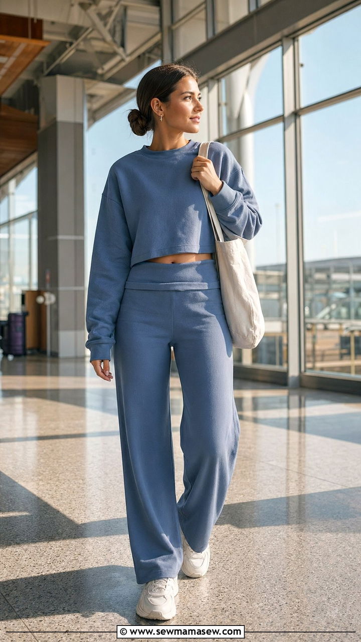 Cropped Sweatshirt and HighWaisted WideLeg Pants - 30 Airport outfit ideas for red eye flight