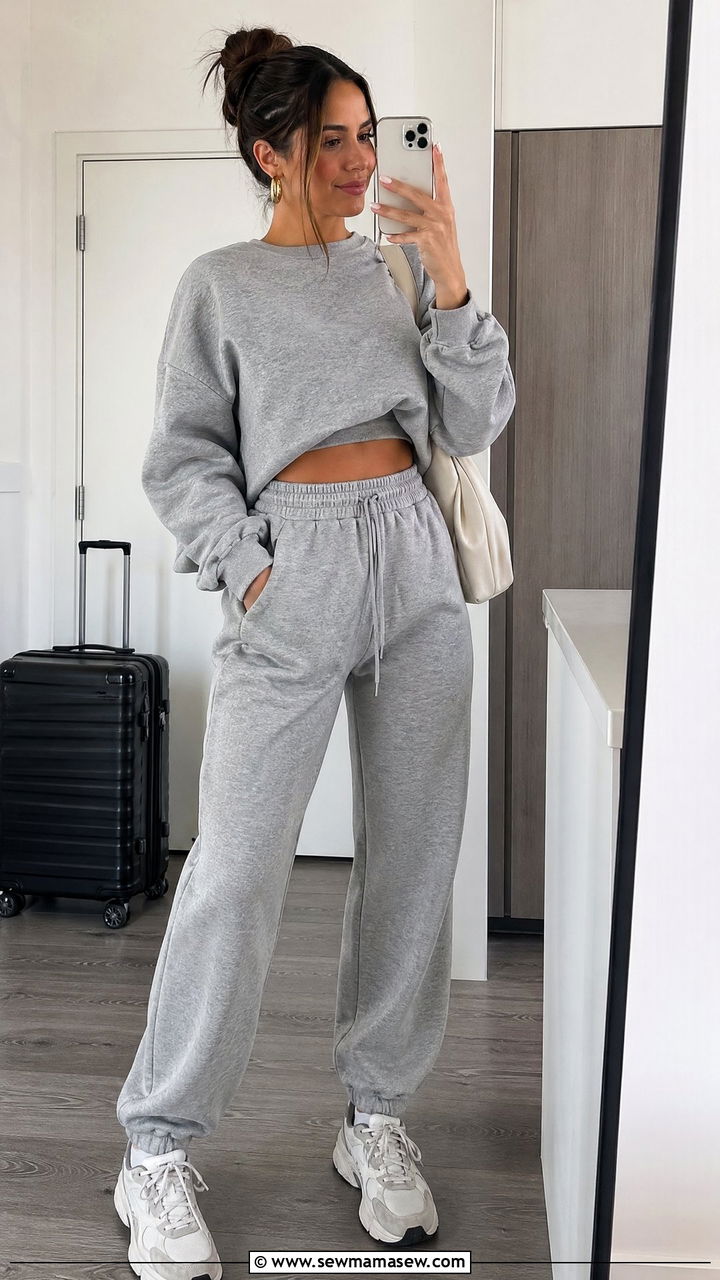 Cropped Sweatshirt with High Waist Sweatpants and Chunky Sneakers - 35 summer sporty chic outfit ideas