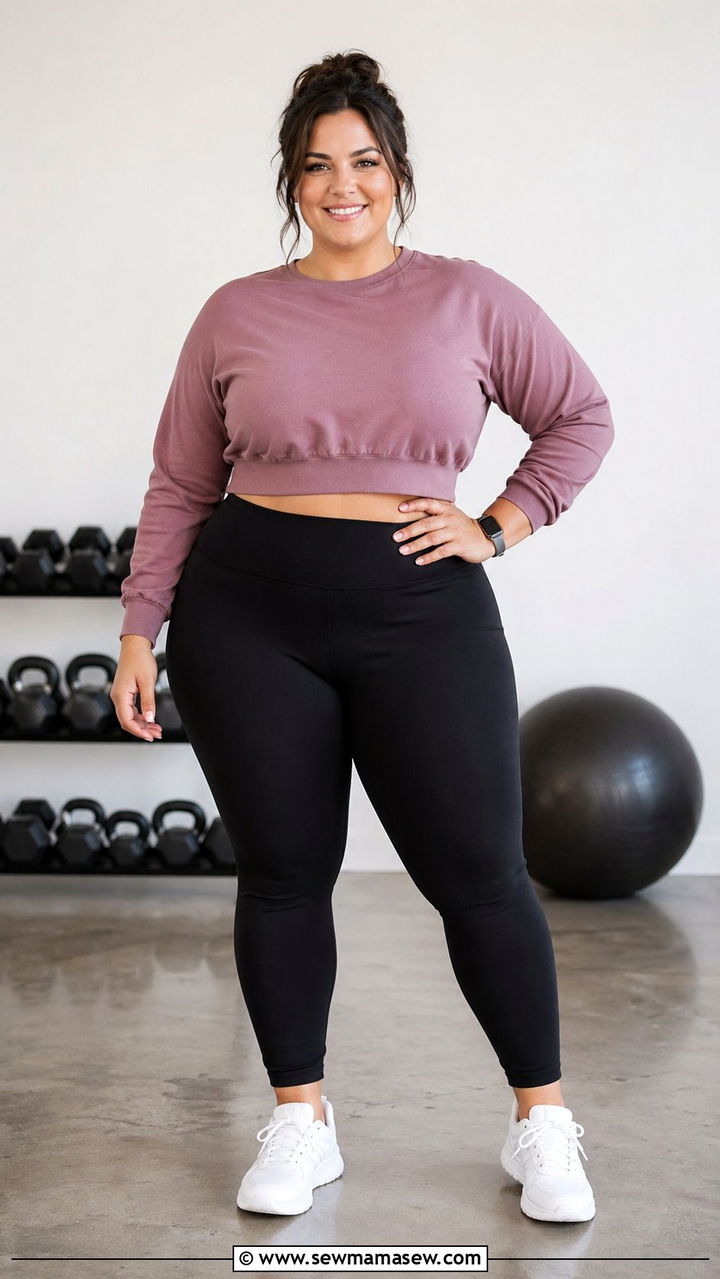 Cropped Sweatshirt with High Waisted Leggings - 35 Plus size workout outfits