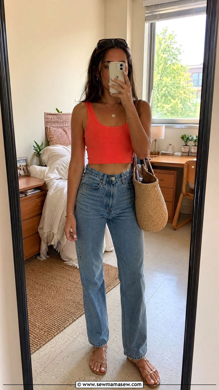 Cropped Tank and High Waisted Jeans - 35 Summer outfits for college