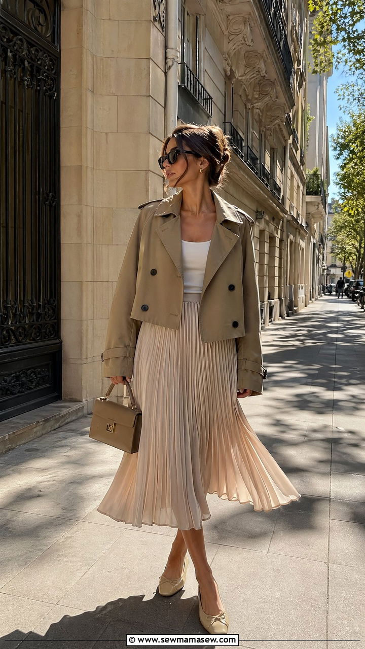 Cropped Trench Coat Outfit With Midi Skirt - 35 Trendy spring outfits