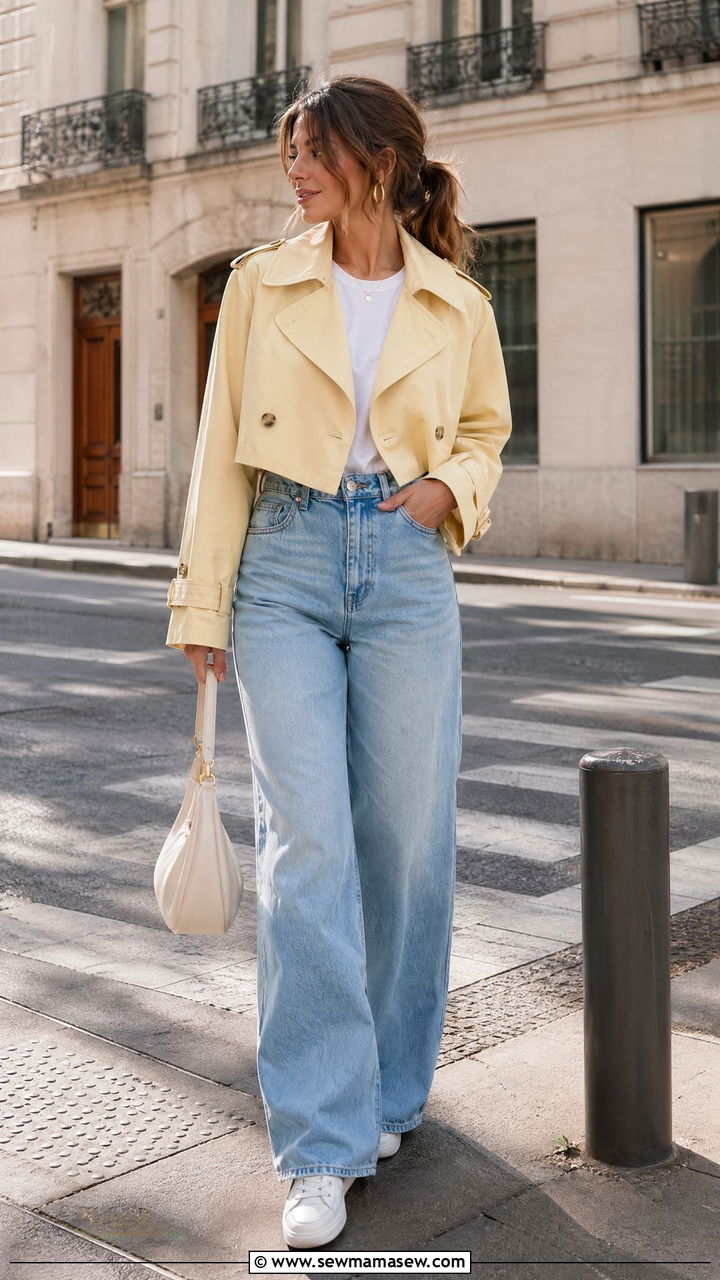 Cropped Trench Coat Outfit With Wide Leg Jeans - 35 Trendy spring outfits