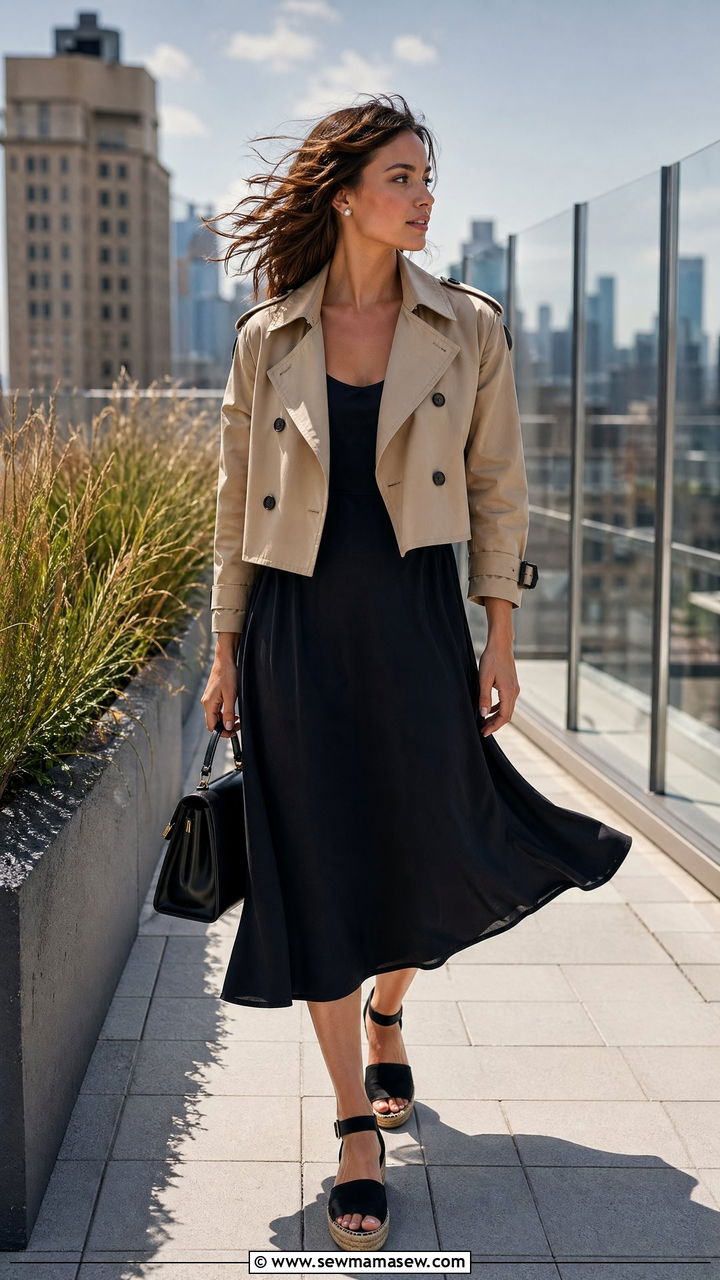 Cropped Trench Coat With Sleeveless Midi Dress And Espadrilles - 35 Windy summer outfits
