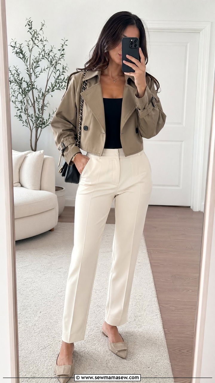 Cropped Trench Coat with a Bodysuit - 35 cropped trench outfits for women