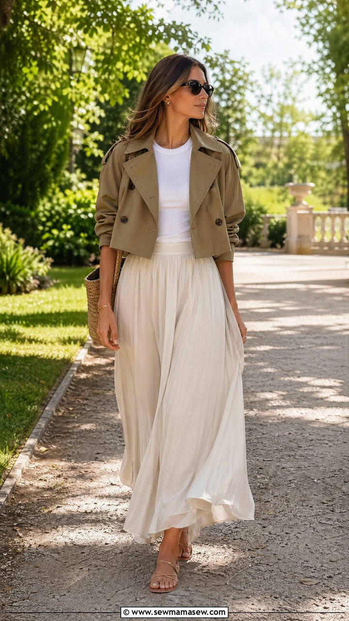 Cropped Trench Coat with a Maxi Skirt - 35 cropped trench outfits for women