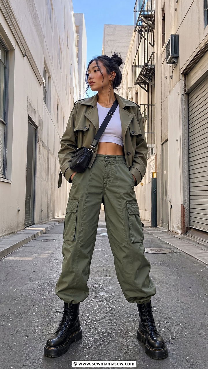 Cropped Trench With Cargo Pants - 35 cute cropped trench outfits
