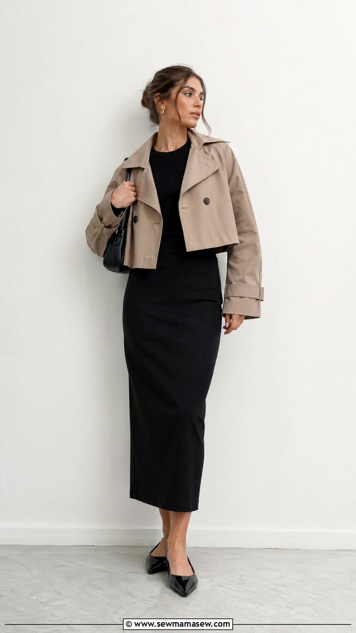 Cropped Trench With a Black Column Skirt Minimal - 35 cute cropped trench outfits