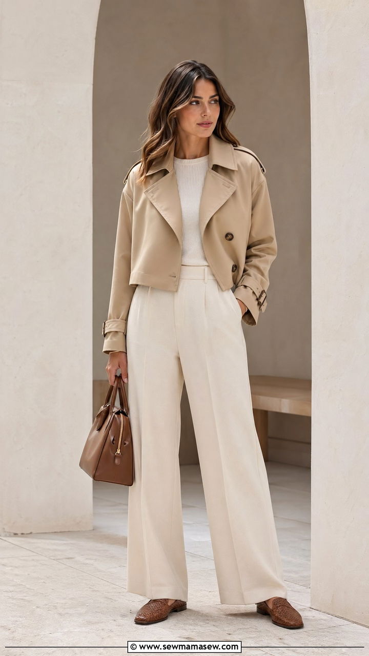 Cropped Trench With a Matching Tonal Set - 35 cute cropped trench outfits