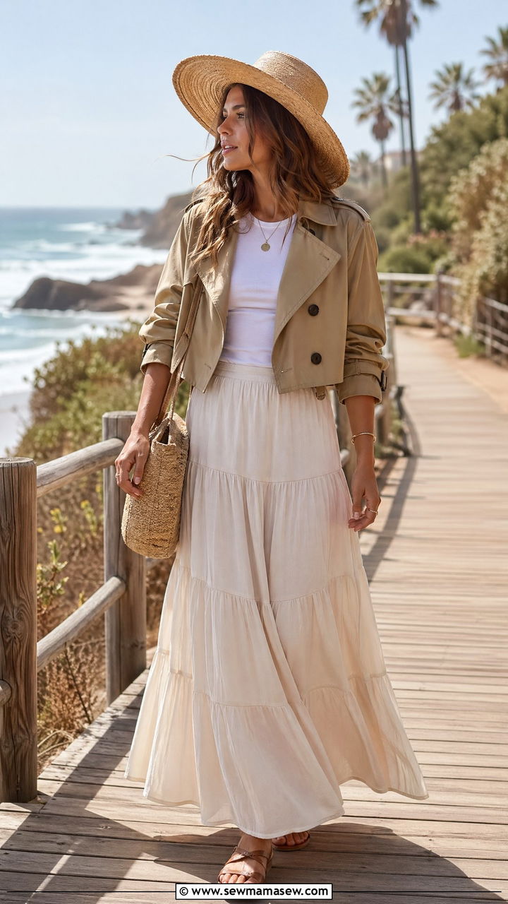 Cropped Trench With a Maxi Skirt - 35 cute cropped trench outfits