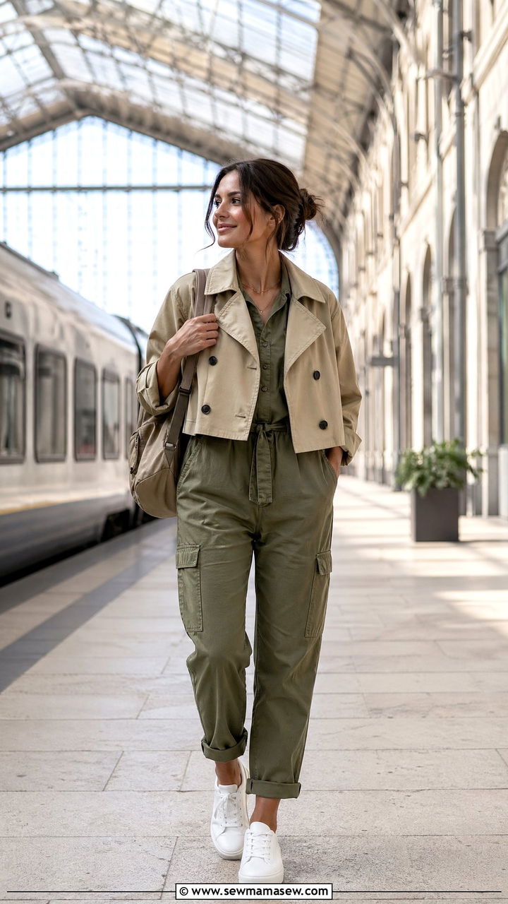 Cropped Trench With a Utility Jumpsuit - 35 cute cropped trench outfits