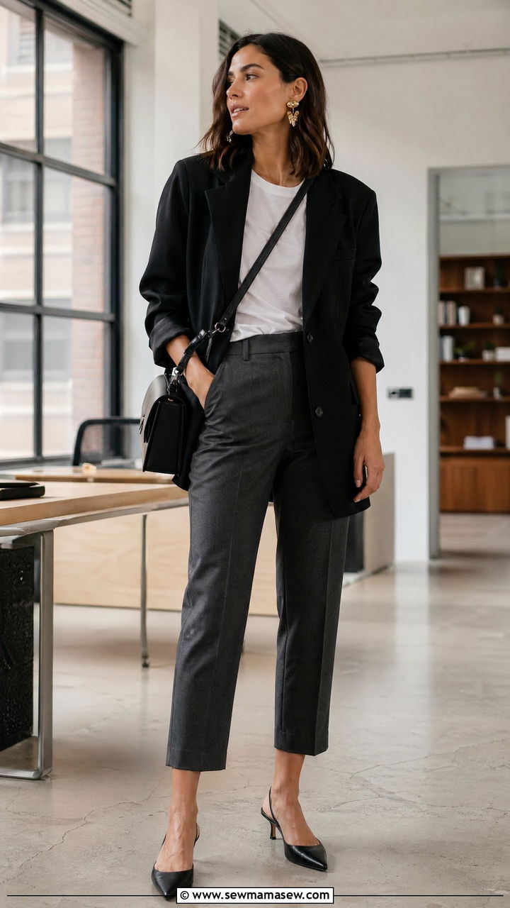 Cropped Trousers with Oversized Blazer - 35 Corporate event outfit ideas