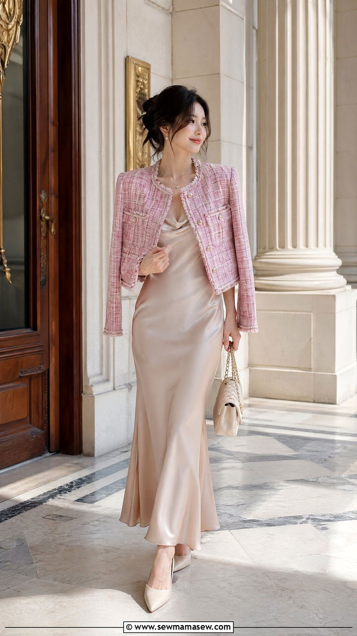 Cropped Tweed Jacket With A Slip Skirt - 35 classy concert outfits