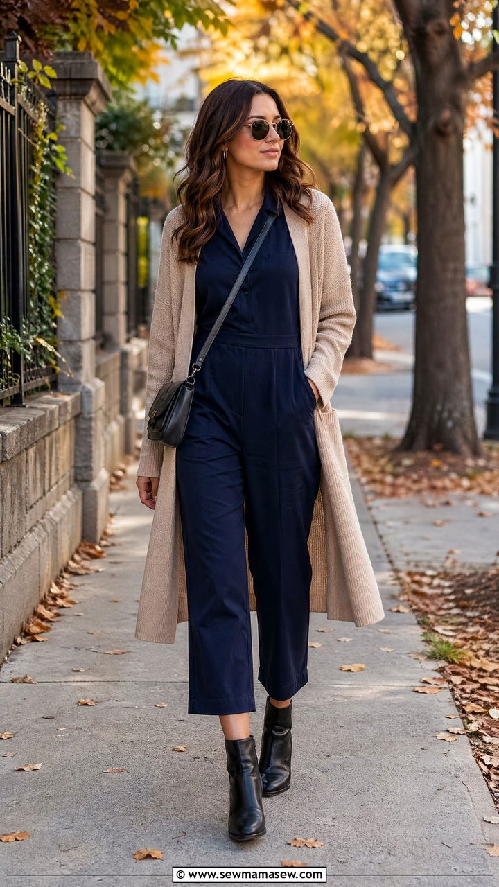Cropped Wide Leg Jumpsuit with Ankle Boots - 35 Wide leg jumpsuit outfit ideas