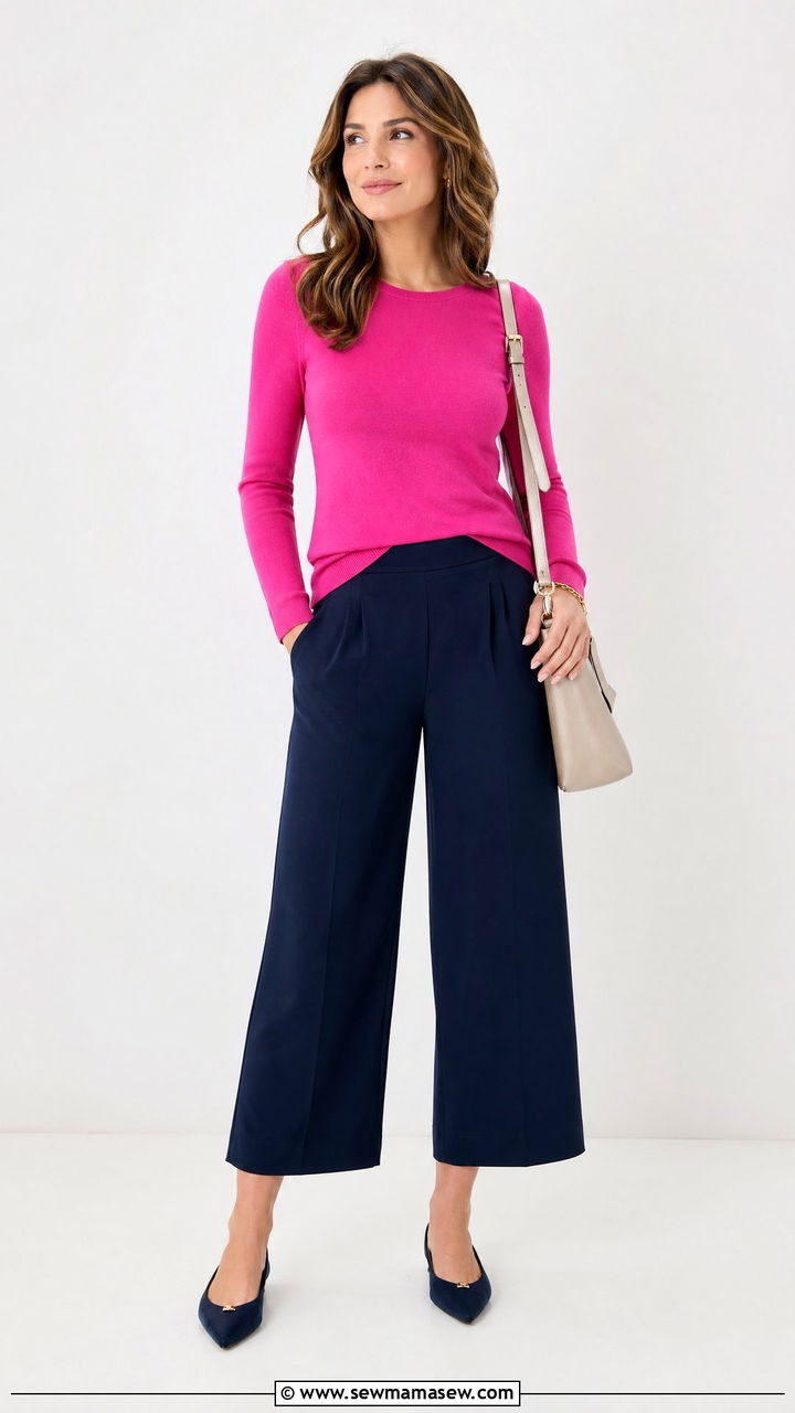 Cropped Wide Leg Pants With A Fitted Sweater And Pointed Toe Flats - 35 work outfits for moms