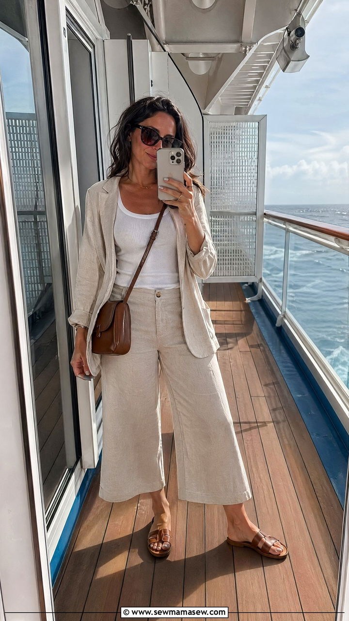 Cropped Wide Leg Pants With Ribbed Tank - 35 Cruise outfit ideas