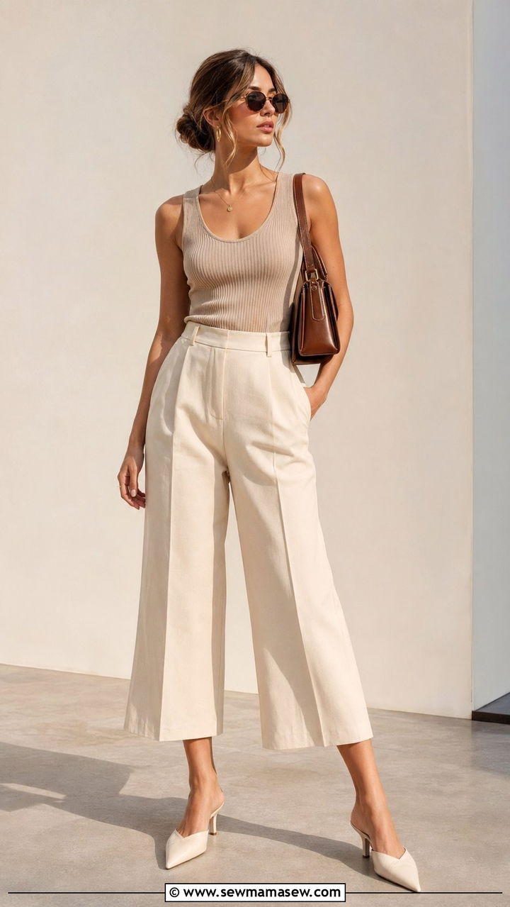 Cropped Wide Leg Pants and Fitted Tank Outfit - 30 70 degree weather outfits