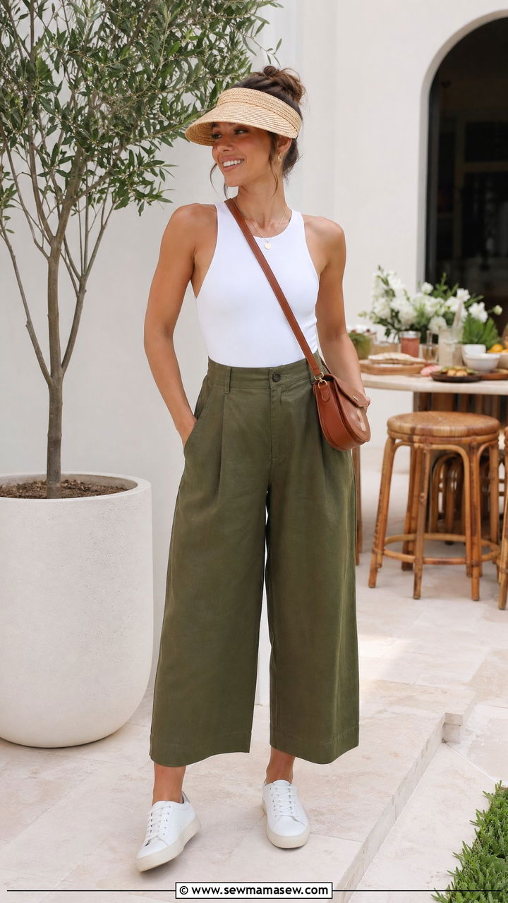 Cropped Wide Leg Pants and Fitted Tank - 35 Summer capsule wardrobe for moms