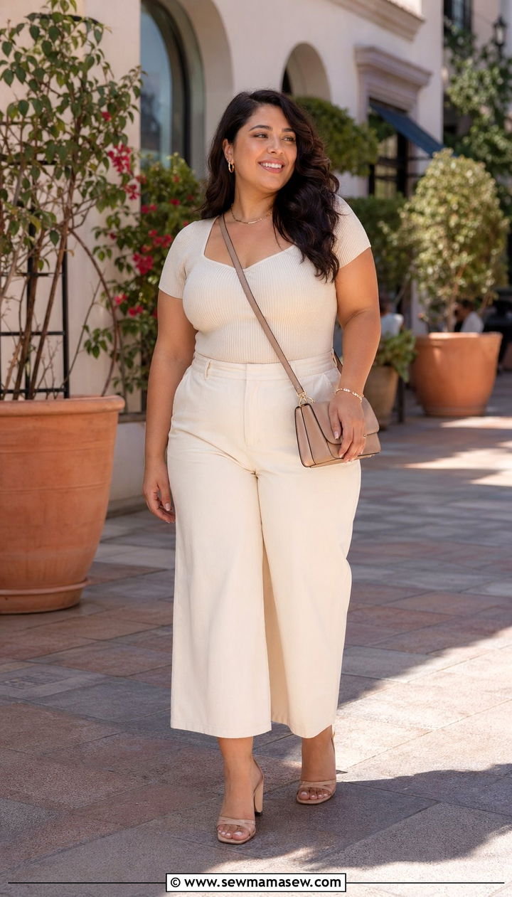 Cropped Wide Leg Trousers With Heeled Sandals - 30 Birthday outfit ideas plus size