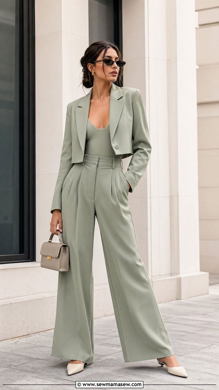 Cropped blazer and high waist trousers outfit - 35 Spring outfits for young women