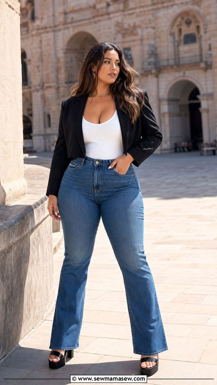 Cropped blazer with high waist flared jeans - 30 Best blazers for curvy women