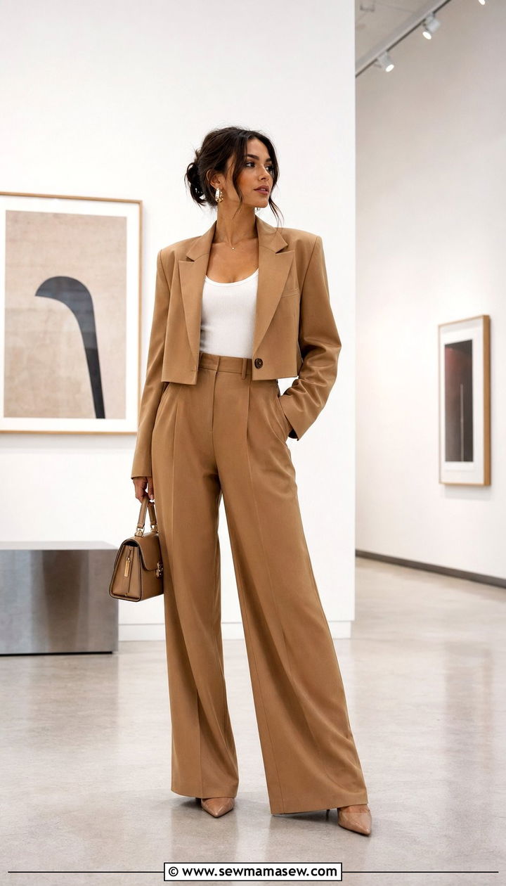 Cropped blazer with high waist trousers - 35 Outfit ideas for women in their 30s