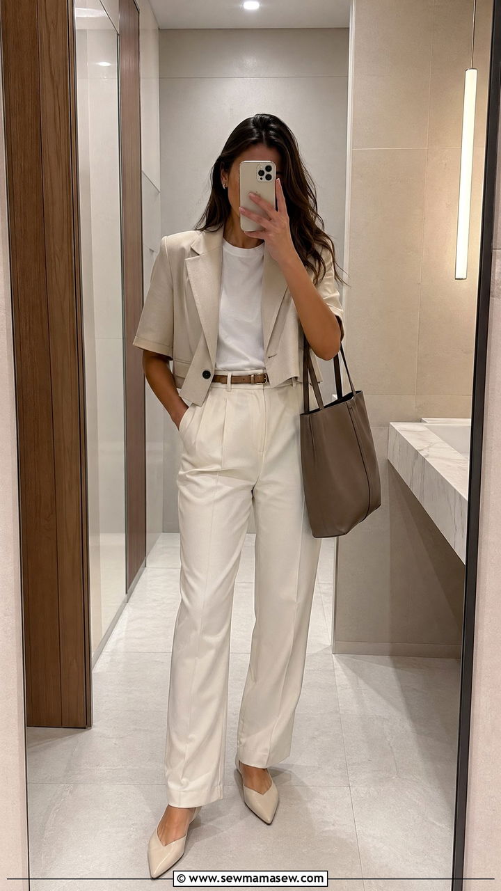 Cropped blazer with high waisted straight leg trousers - 35 Summer office outfits