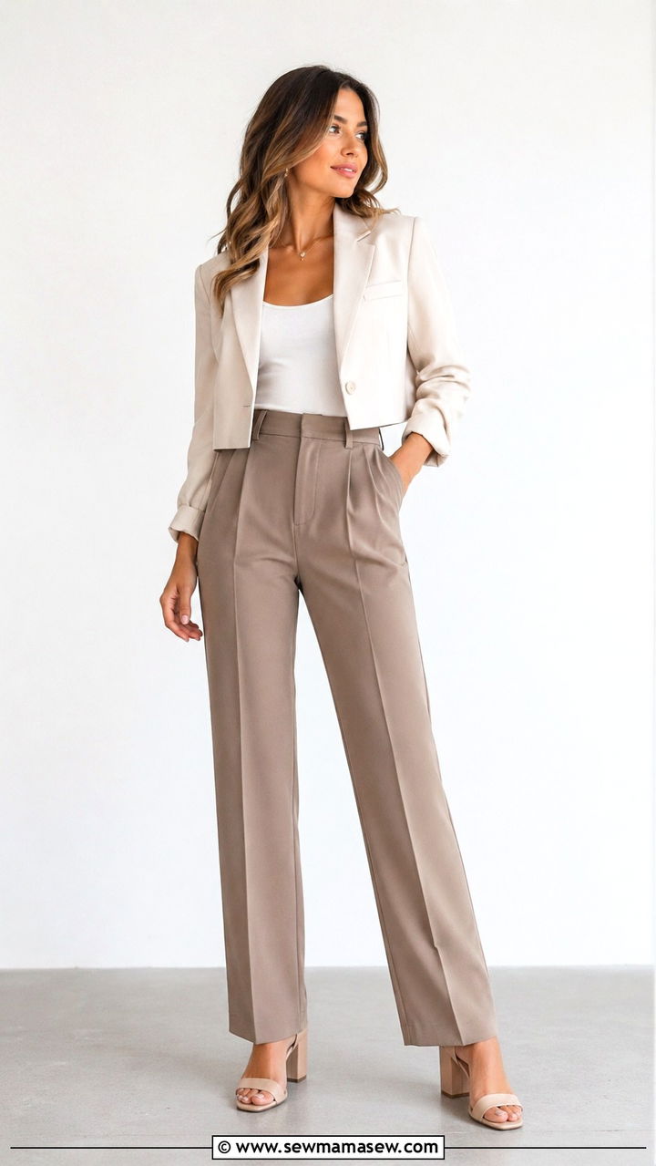 Cropped blazer with high waisted trousers - 30 Spring layering outfits
