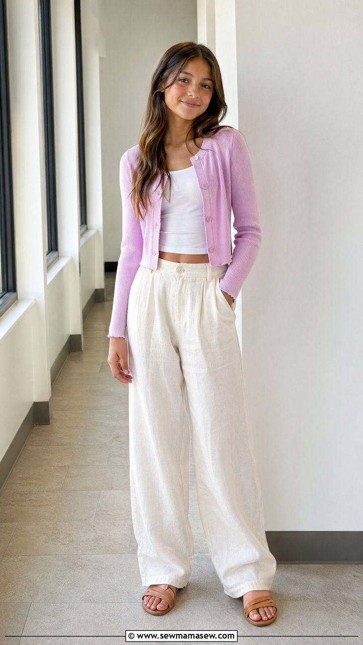 Cropped cardigan and high waisted wide leg pants summer outfit - 35 Summer outfits for middle school