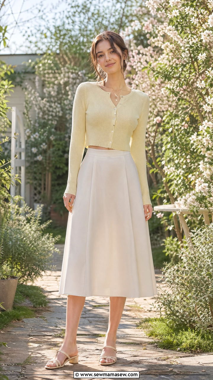 Cropped cardigan and midi skirt outfit 2026 - 35 spring outfits 2026 women
