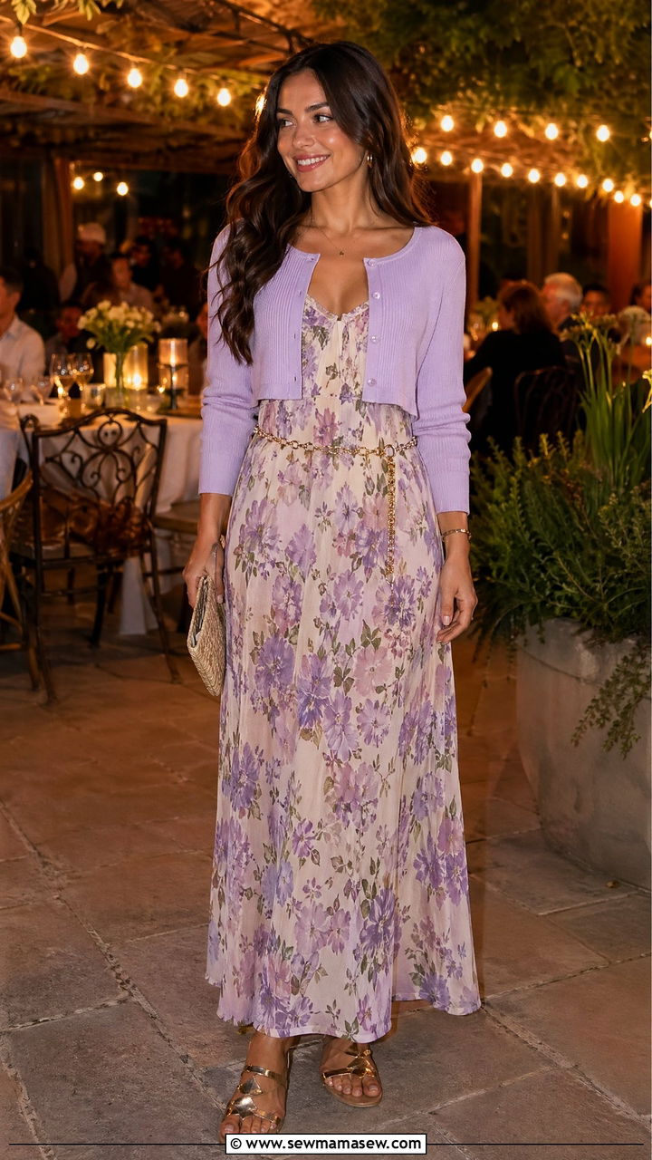 Cropped cardigan with maxi dress - 35 Summer outfits with cardigan