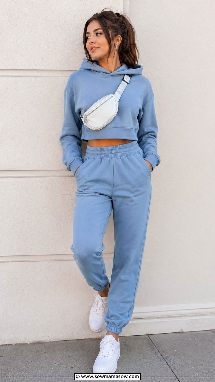 Cropped hoodie and high rise joggers - 35 Chic loungewear outfit ideas