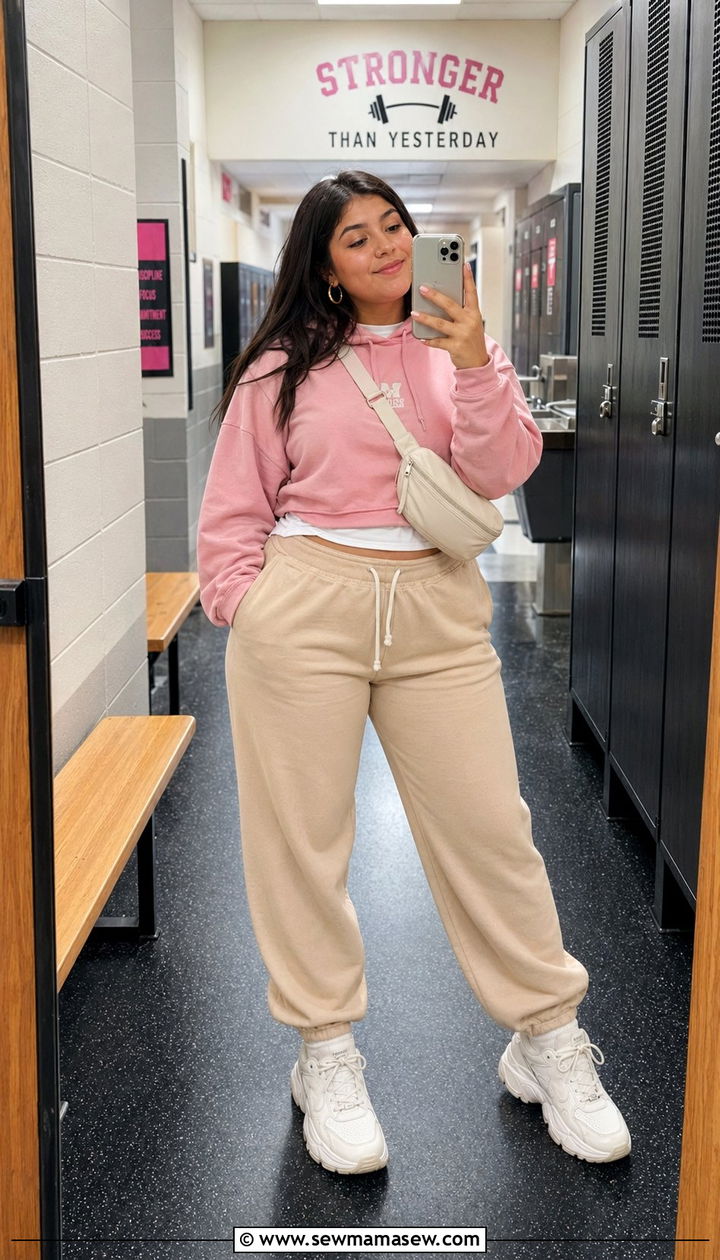 Cropped hoodie and joggers outfit - 30 Back to school outfit ideas plus size teens