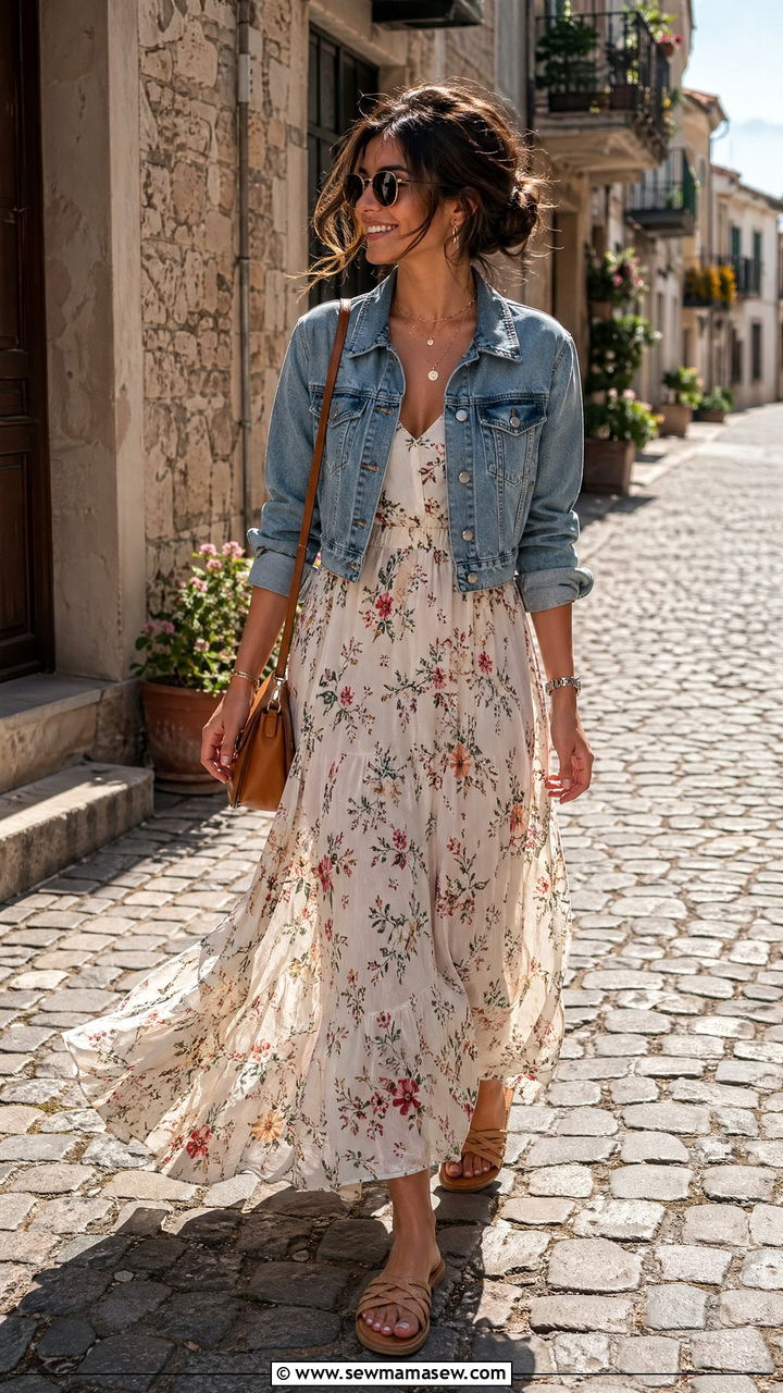 Cropped jacket and maxi dress outfit - 35 Cool girl outfit ideas