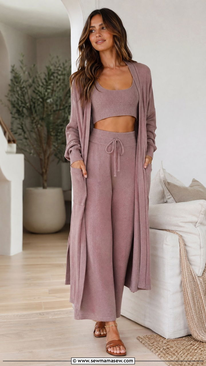 Cropped knit top and high waisted lounge pants - 35 Chic loungewear outfit ideas