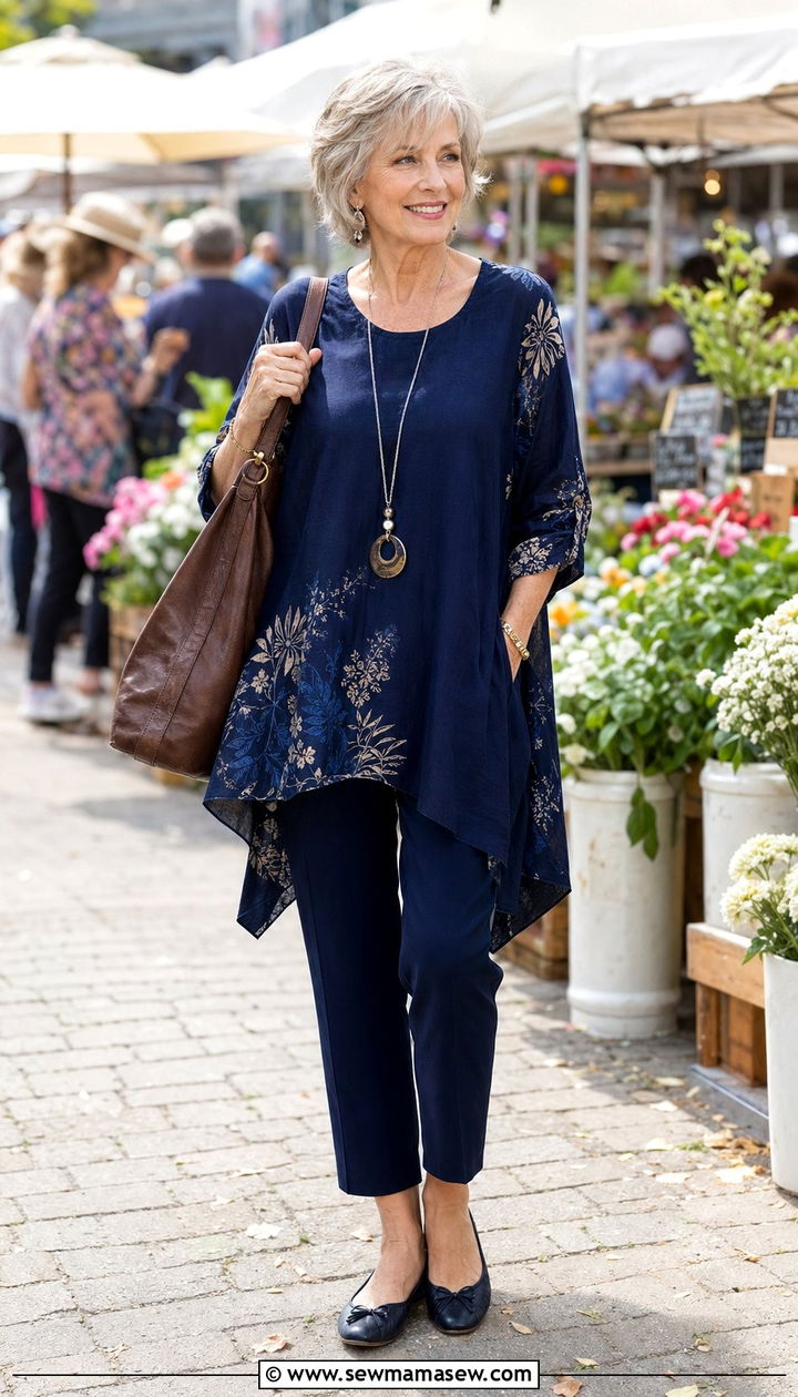 Cropped pants with tunic top - 35 Outfit ideas for women over 60
